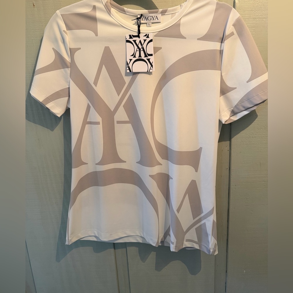 Yagya Monogran Ivory and Gray Graphic T-Shirt